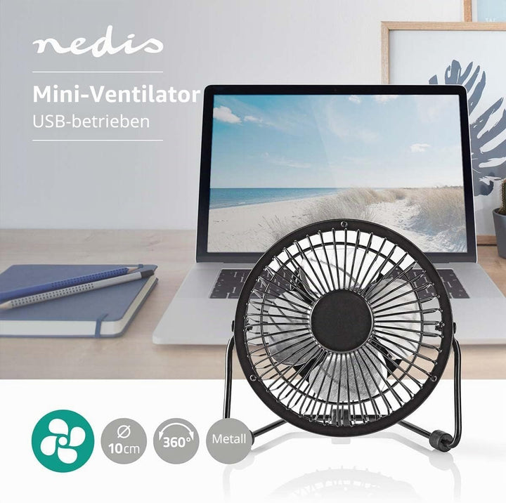 Nedis Mini-Ventilator aus Metall, 10 cm Durchmesser, Futter