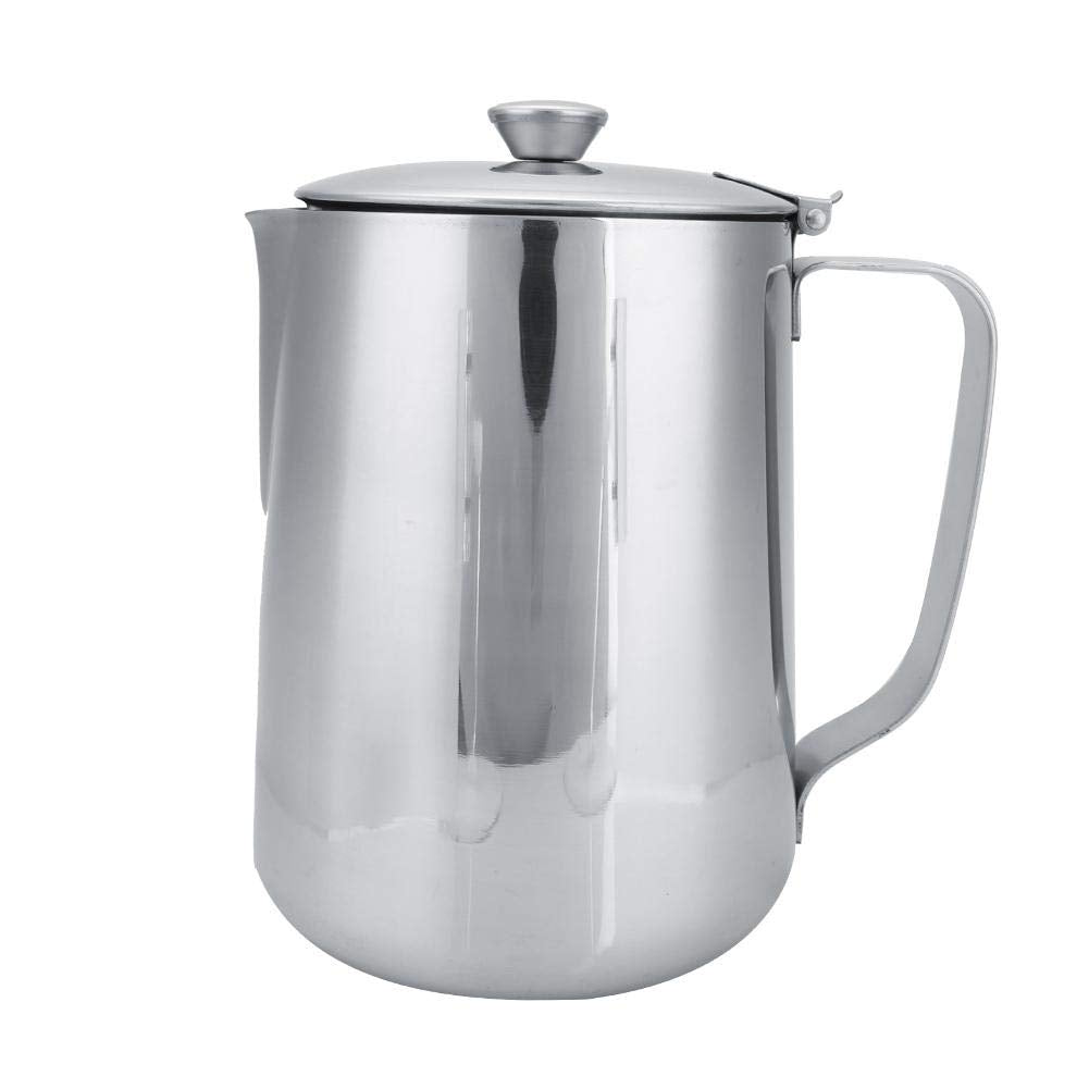 Nikou Schaumbecher, Edelstahl Kaffeetasse Becher Milch Schaumkrug Krug mit Deckel für Latte Coffee A