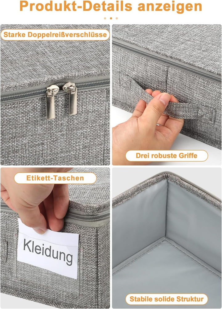 Unterbett Aufbewahrungsbox 12 cm, Stabil & Formstabil Unterbettkommode mit 3 Griffen & Doppelreissve