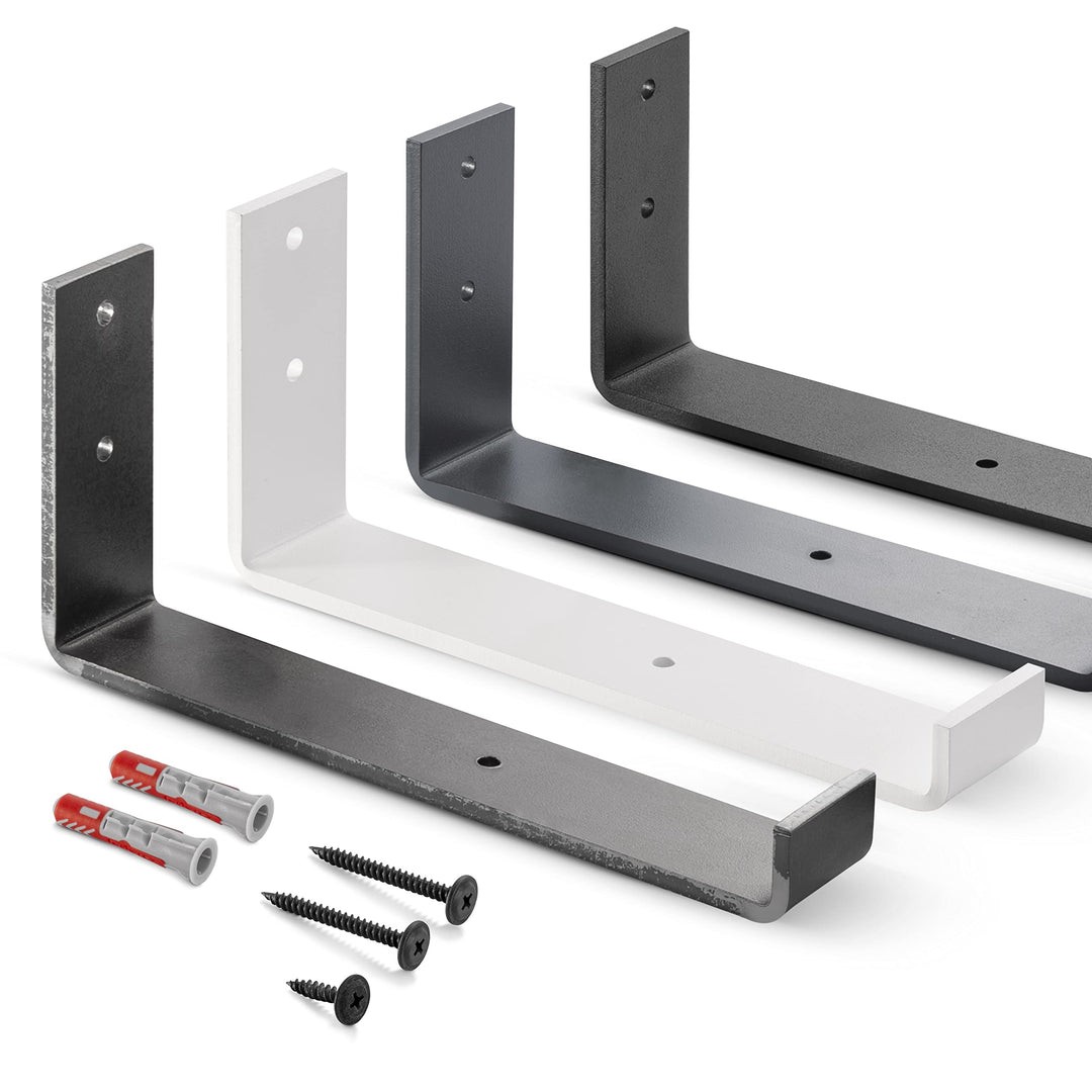 HOLZBRINK Metall Regalträger Regalhalter für Wandregal, Wandhalterung schwarz 250mm, 10 Stück, HLR-J