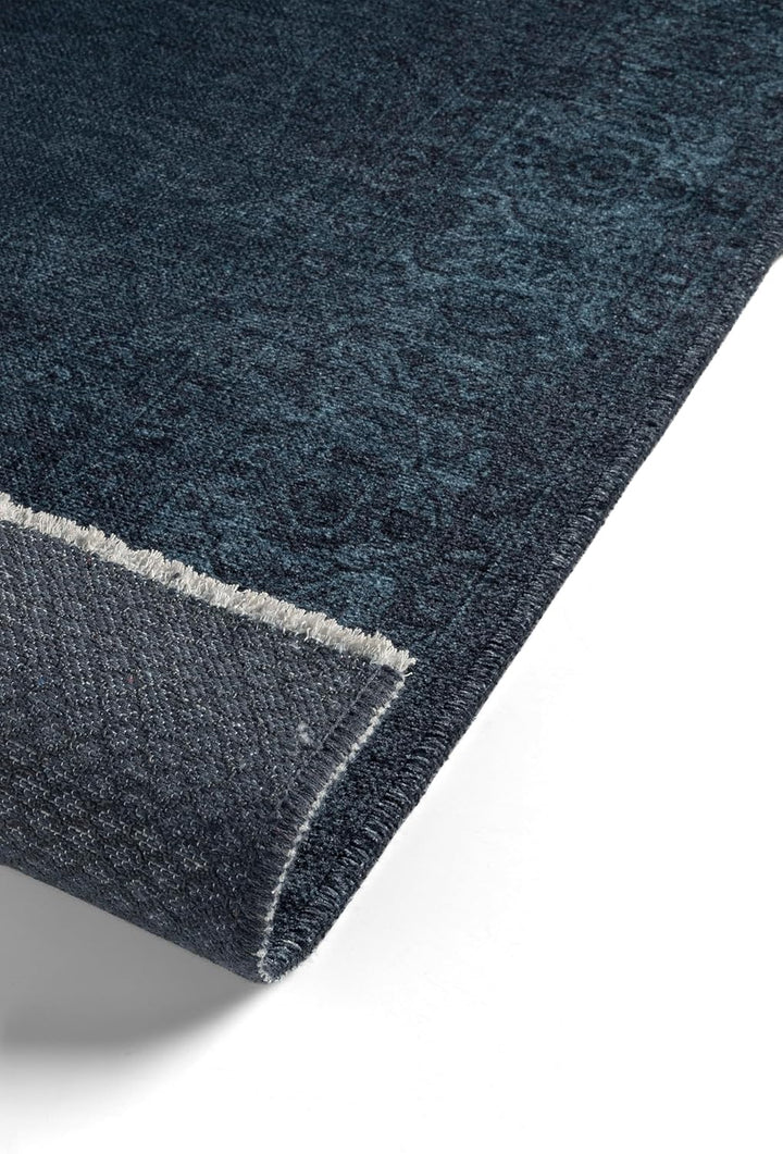 TESSO LIVING Kelim Vintage Teppich Laufer Blau 80 X 145 cm, Waschbar Boho Teppich Super Soft, Modern