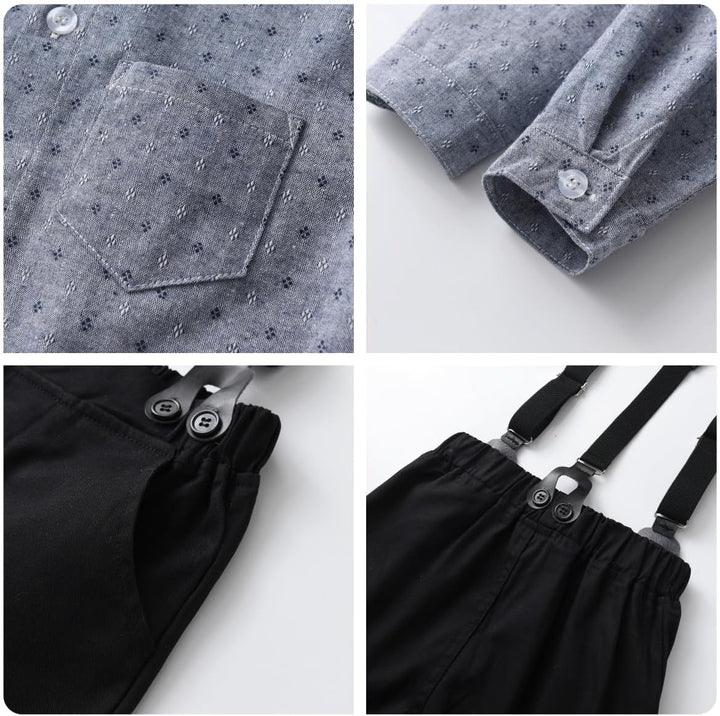 Baby Jungen Anzug Bekleidungssets Kleid Strampler hosenträger Fliege Krawatte 4tlg Anzug Gentleman F
