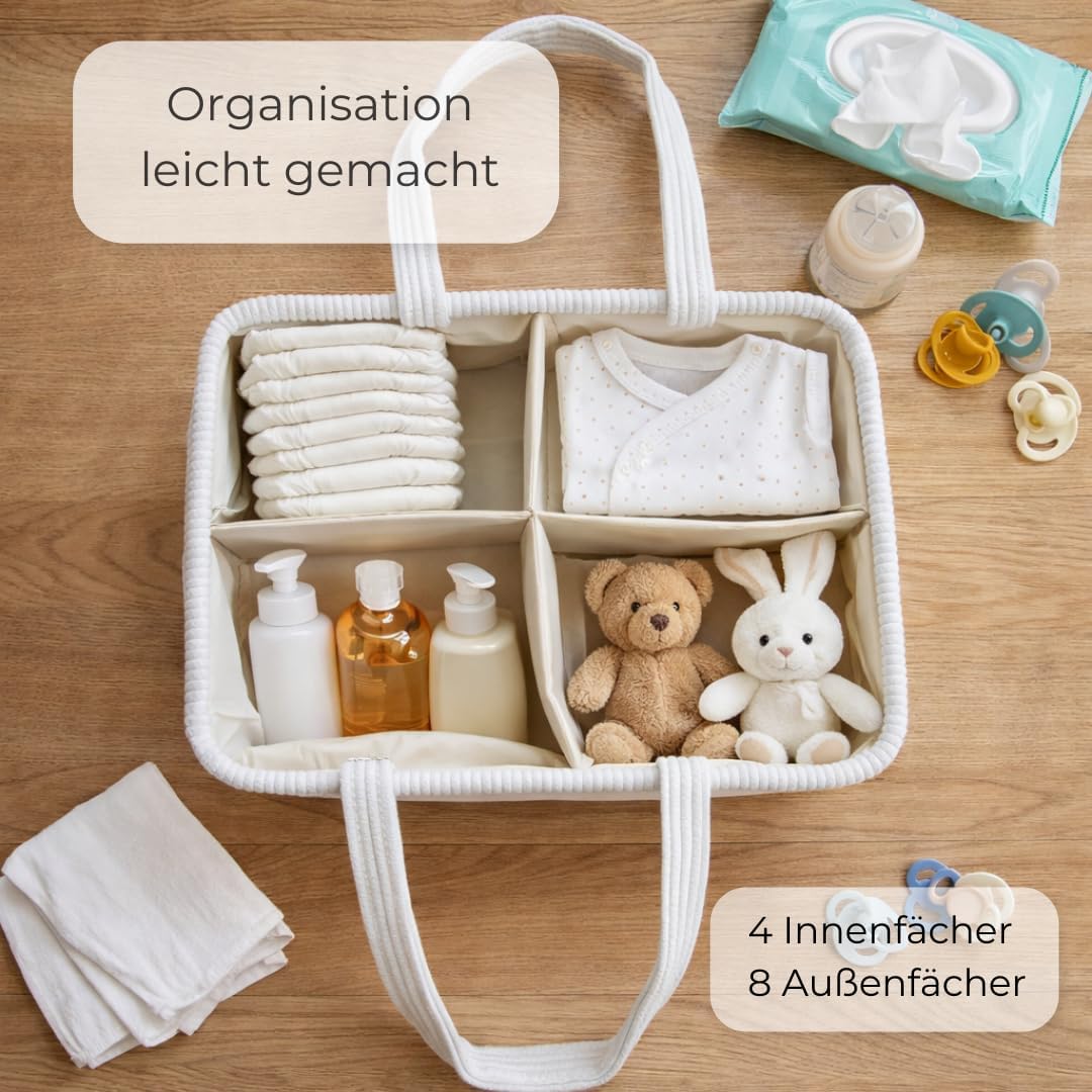 Wickelkorb Cord Beige - Wickelorganizer für Babys – Aufbewahrungskorb für Windeln, Feuchttücher und