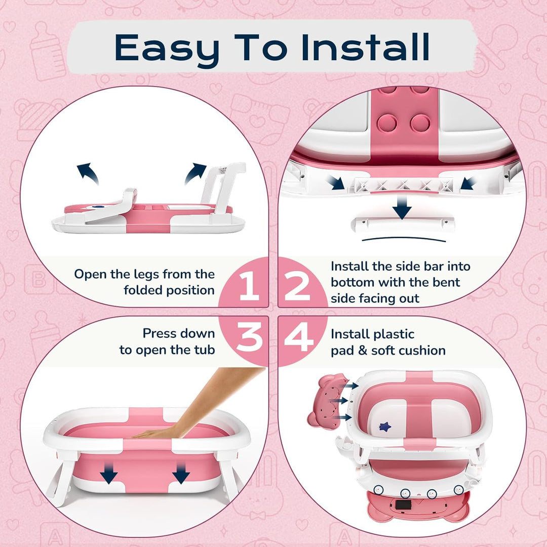 COOSEYA Baby Badewanne, Faltbare Babybadewanne Essentials für Neugeborene 0-12 Monate, Portable Baby