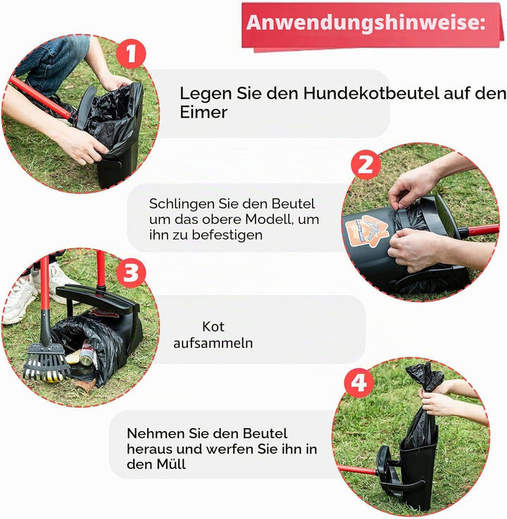 BANORES Pooper Scooper Grosser drehbarer Mülleimer & Rechen für grosse und kleine Hunde, Verwendung