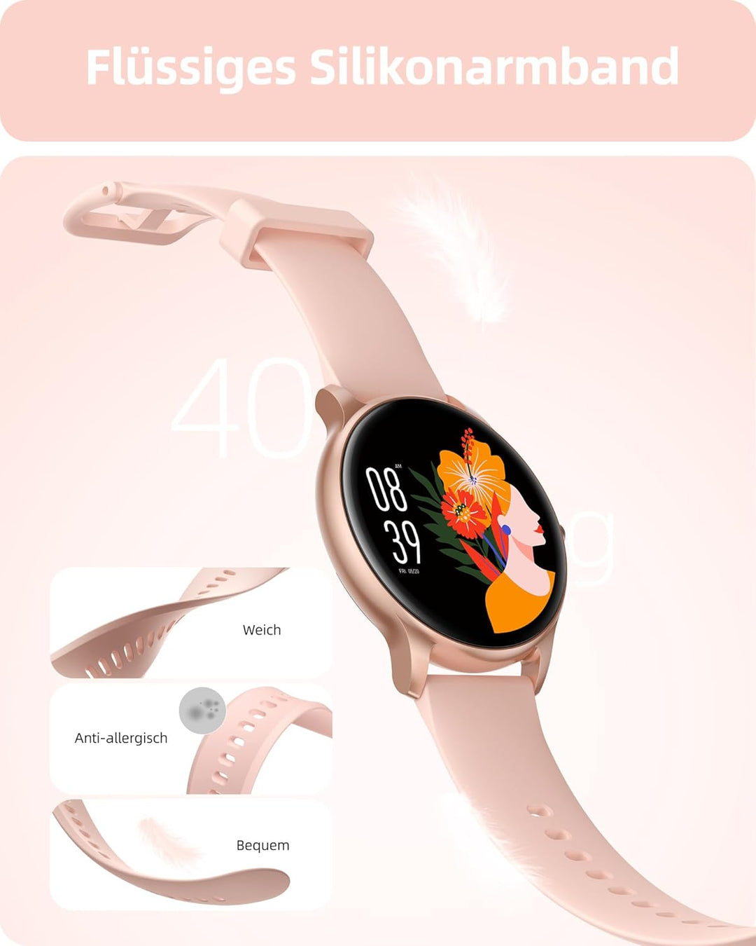 Parsonver Smartwatch Damen mit Telefonfunktion, Fitness-Tracker mit Herzfrequenz Schlafmonitor, 1.32