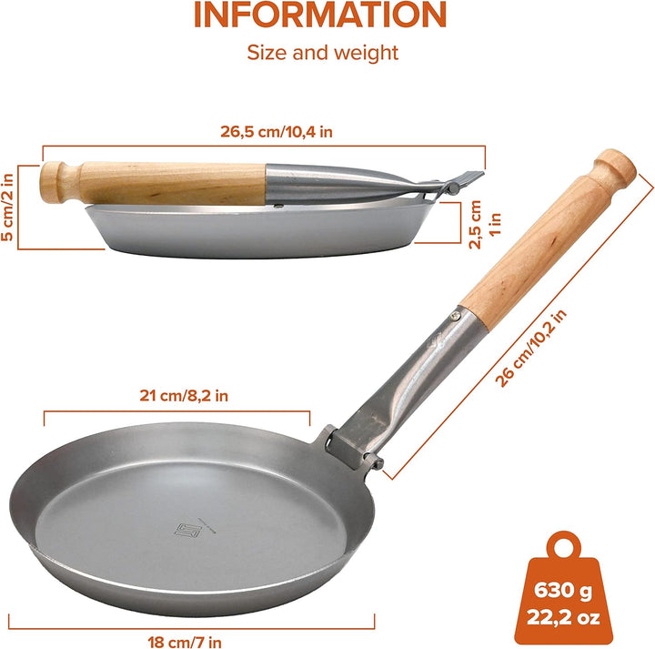 Stabilotherm Jägerpfanne mit Holz Klappgriff | zum Outdoor kochen & braten über offenem Feuer oder G