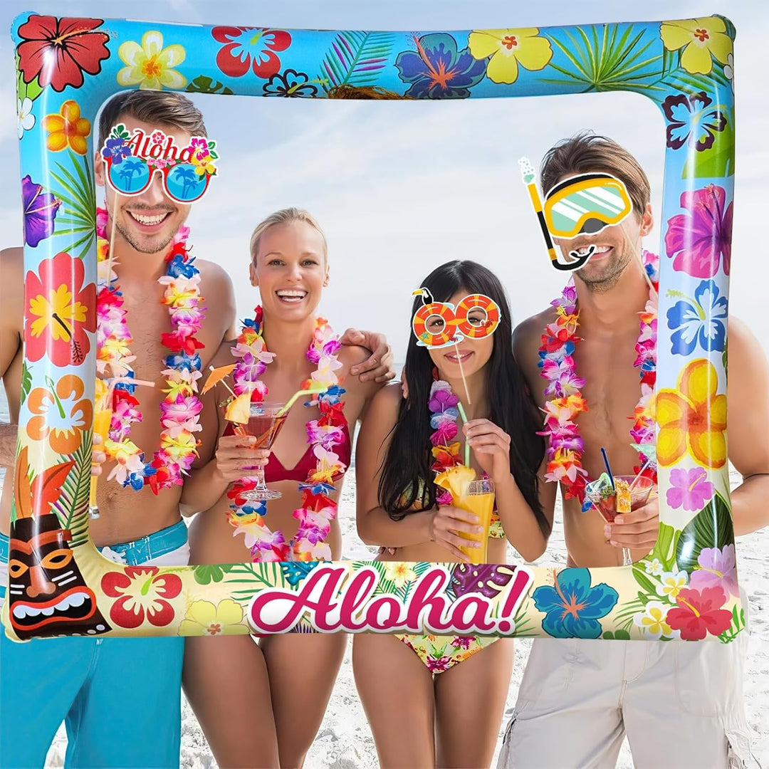 Hawaii Fotobox Accessoires 30 Stück mit Aufblasbarem Fotorahmen 75 x 65cm, Sommer Foto Requisiten, P