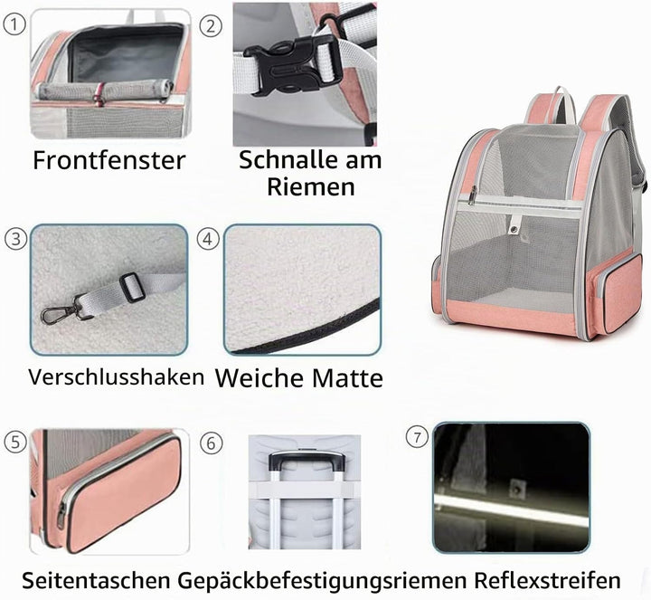 Hykiee Hunderucksack Katzenrucksack, Haustier Rucksack für Kleine Hunde Welpen bis 6kg Katzenbis 8kg