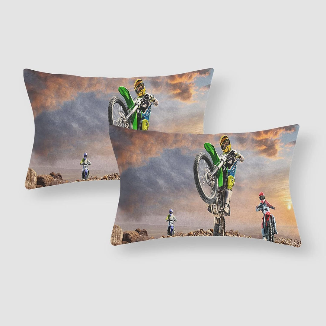 Motocross Bettwäsche Sets, 3D-gedrucktes Muster von Extremsport-Motorrad-Themen-Bettbezug mit 2 Kiss