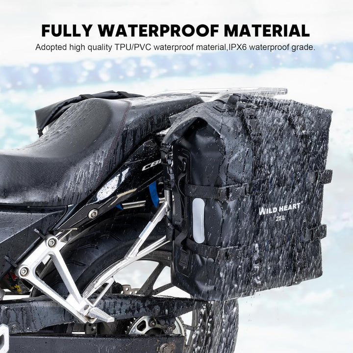 WILD HEART Motorrad Seitentasche Edelstahl Federung wasserdichte Tasche 20L/25L wasserdicht Pianner