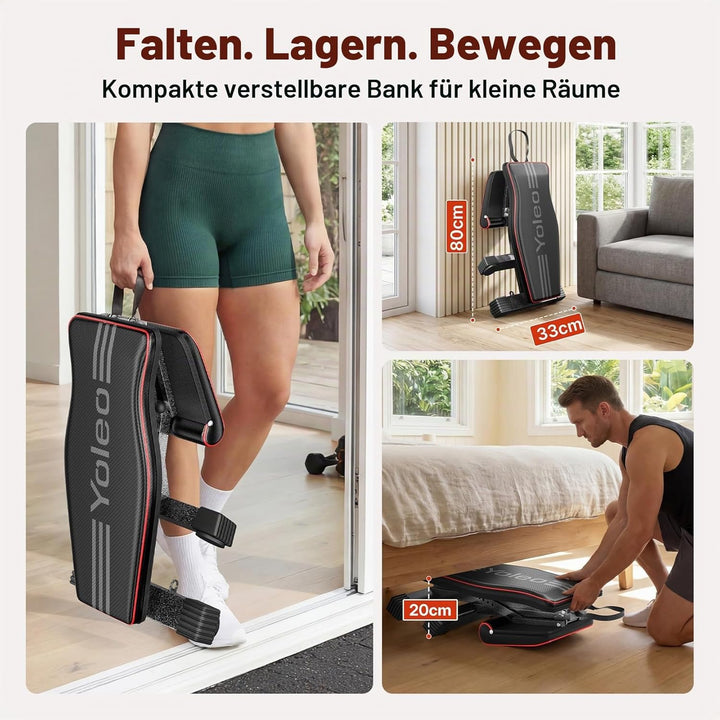 YOLEO klappbare Hantelbank Multifunktion Training Fitness Bank Bauchtrainer Schrägbank mit 7-Fach Ve
