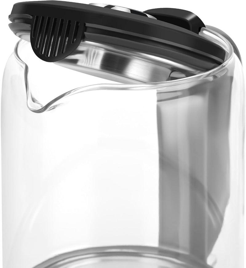 KUPU Glas Wasserkocher, 1.5 Liter, 2200 Watt schnelles Aufheizen, kompakter Glaswasserkocher, BPA-fr