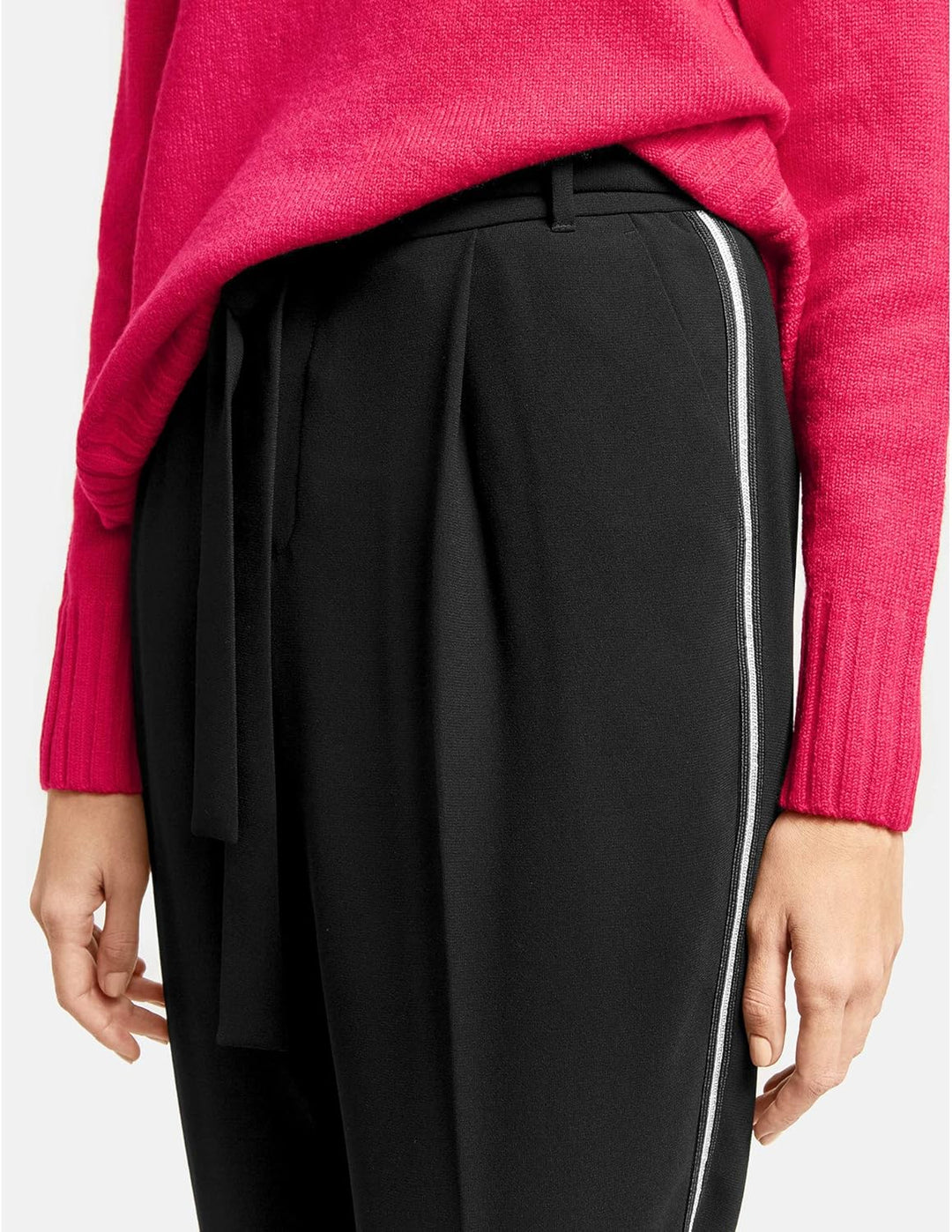 Taifun Damen Paperbag Hose mit Bindegürtel Peg Leg Hose, Businesshose Hose Tuch/Kombi verkürzt unifa