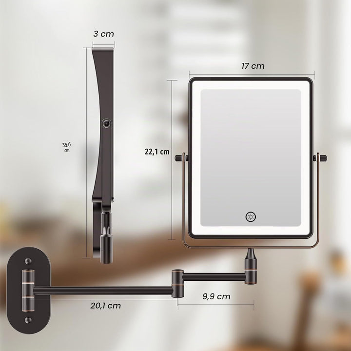 Famihomii 5000mAh Wiederaufladbar Kosmetikspiegel mit LED Beleuchtetung, Schminkspiegel mit 1-/30X V
