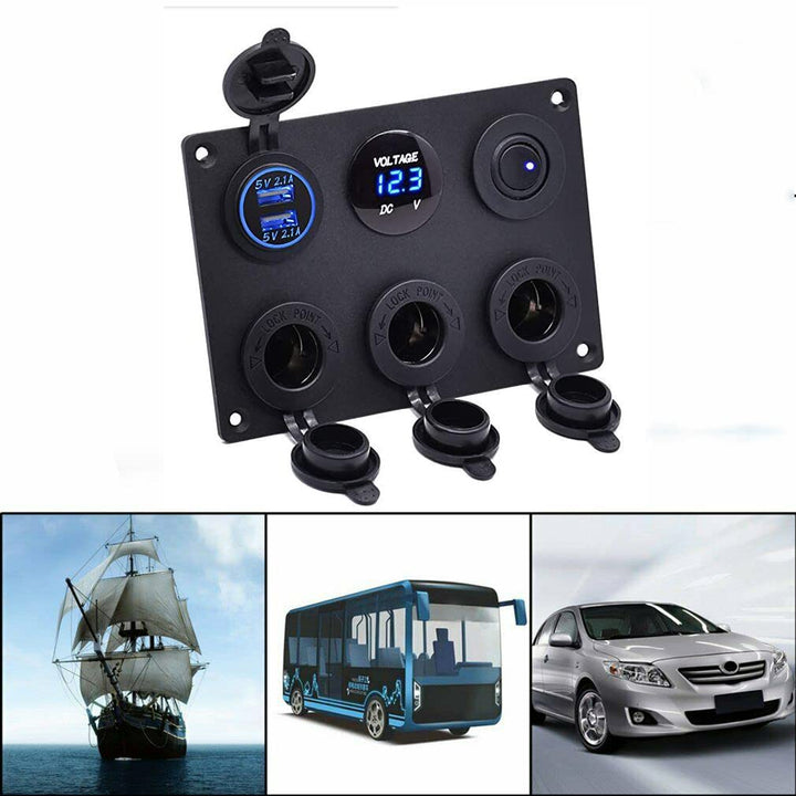 Riloer 3-Gang-Kombinationsschalter, 12V / 24V ABS Marine Boat Car Ein-Aus-Wippschalter mit zwei USB-