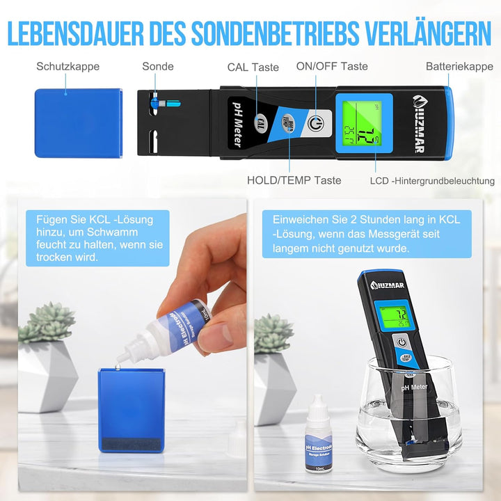 UIUZMAR Wasser pH Messgerät, Wasserqualität Tester Trinkwasser, pH Temperatur Meter Mit ATC Funktion