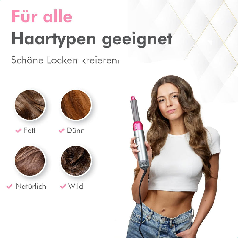 Dryze airstyler 5 in 1, lockenstab, haartrockner, warmluftbürste, föhnbürste, föhn… (Pink/Grey), Pin