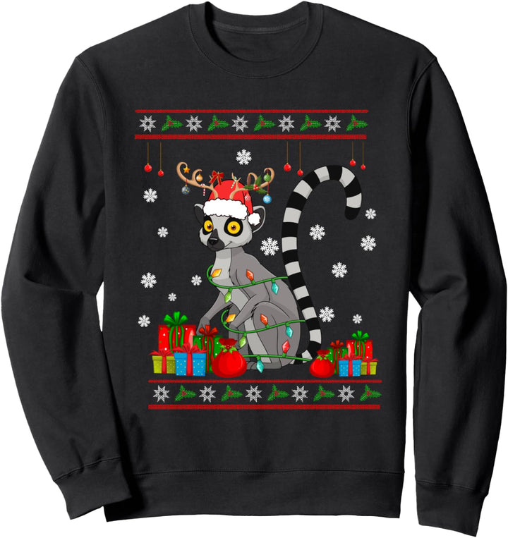 Santa Reindeer Lemur Christmas Animal Matching Family Kids Sweatshirt