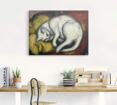 ARTland Leinwandbild Wandbild Bild auf Leinwand 60x45 cm Wanddeko Haustier Katzenbett Die weisse Kat