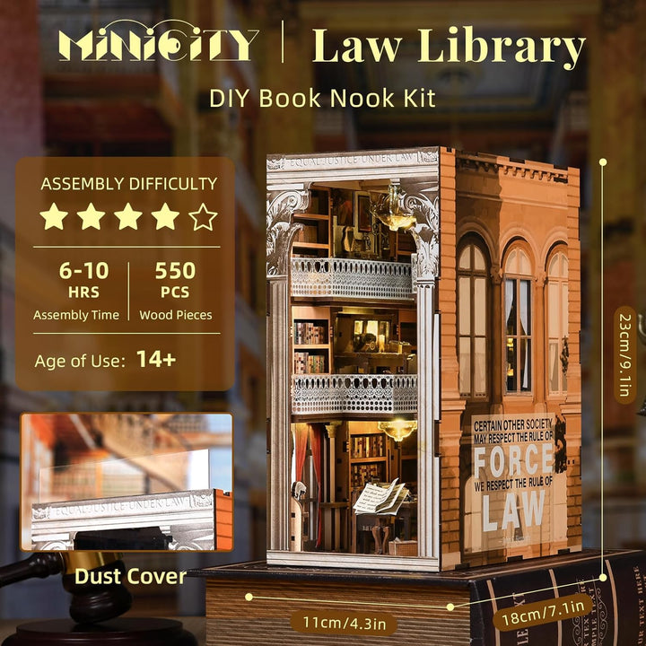MiniCity Book Nook Kit, 3D Holzpuzzle Bücherstütze Bücherregal für Jugendliche und Erwachsene (Law L