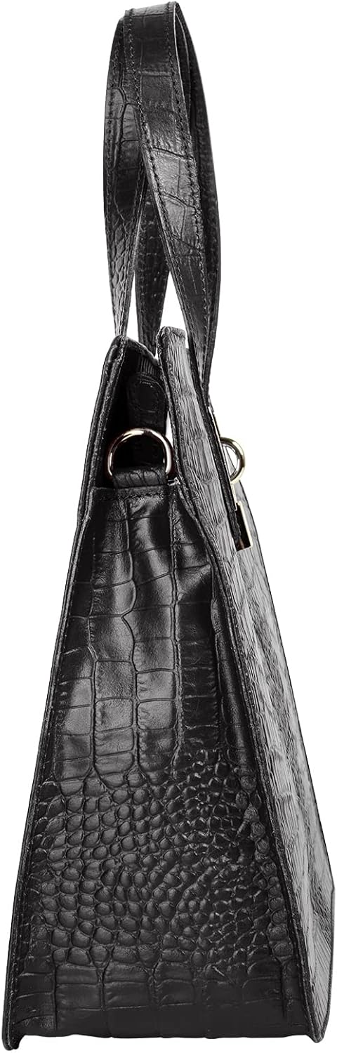 Handtasche Echt Leder Damen Made in Italy, Smartphonefach, Kroko-Design, elegante Umhängetasche, Dam
