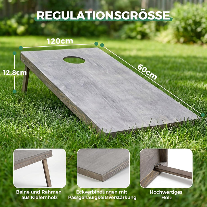 Cornhole Set Outdoor, 90x60cm or 120x60cm Echtholz Wurfspiel – Bean Bag Game mit 10 Säckchen & Tasch