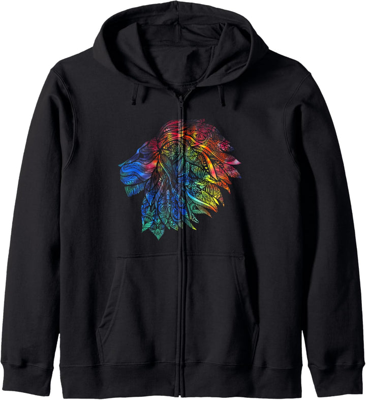 Psychedelisches Löwen-Design Geschenk. Rainwow Mandala Löwe Kapuzenjacke
