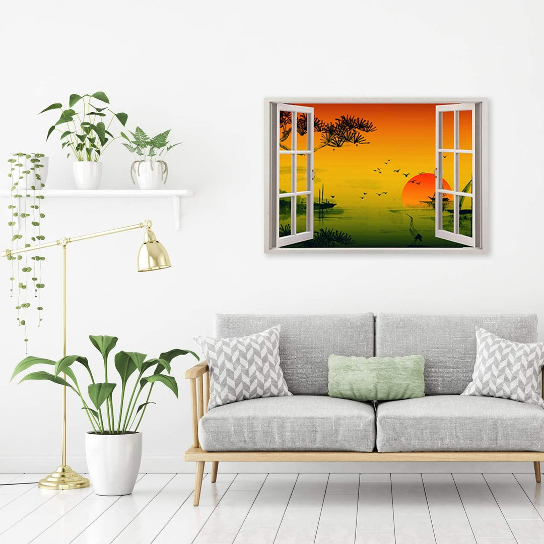 Leinwandbild XXL Sonnenuntergang Wandbild Kunst 3D Illusion Orange 120x80 cm Leinwandbild 120x80 cm