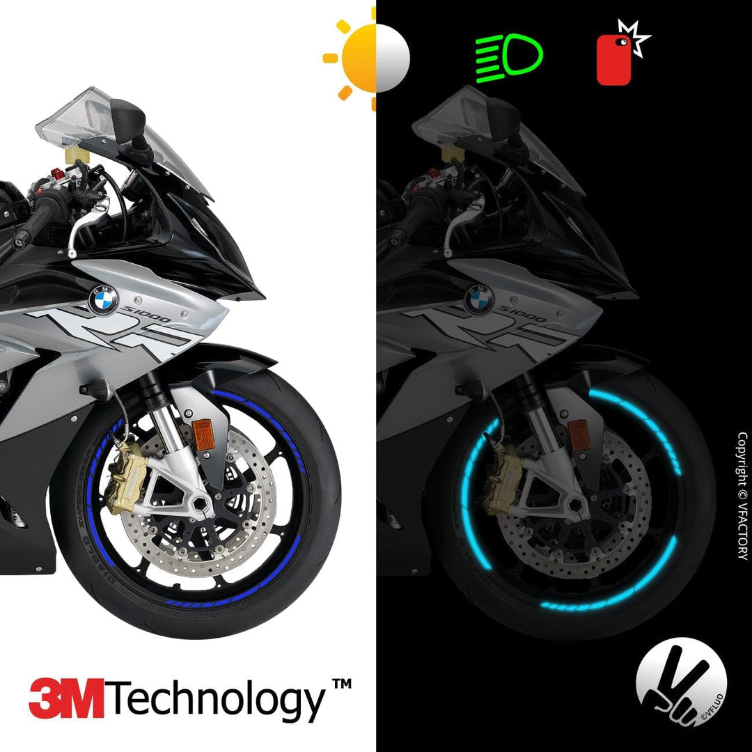VFLUO - Kit Reflektierende Felgenrandaufkleber GP Motorrad, Aufkleber für 1 Rad 3M™-Technologie™, 36
