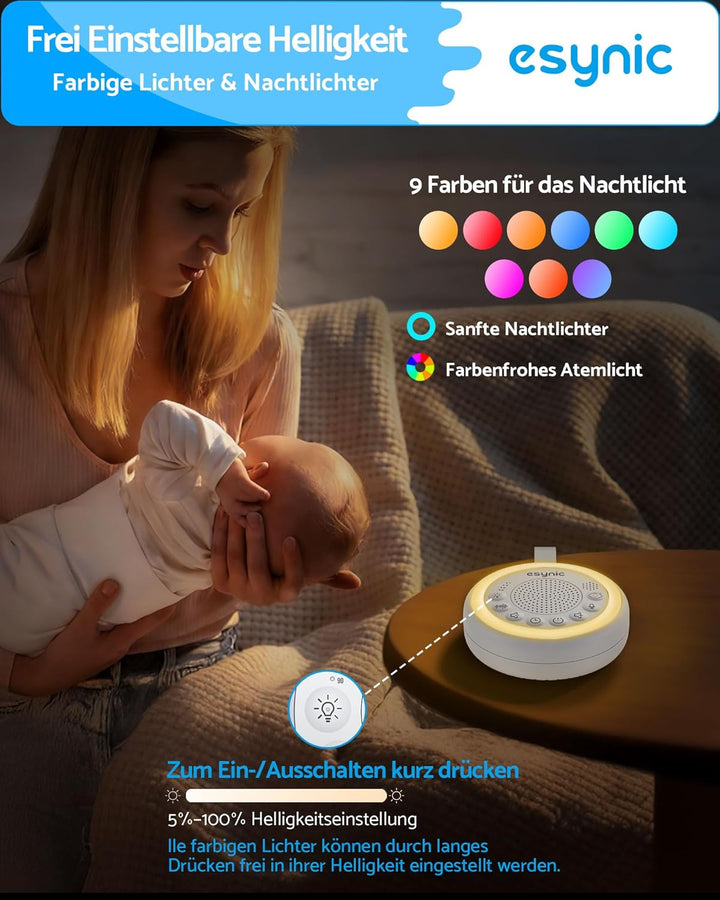 eSynic White Noise Machine für Baby Einschlafhilfen Kinder Weisses Rauschen Machine 24 Sound Weinen-