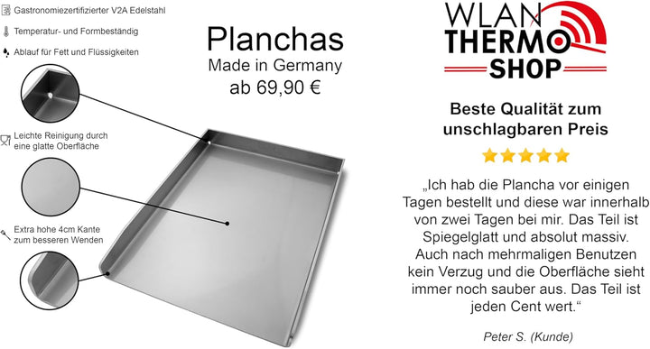 Plancha Edelstahl Grillplatte - passend für Burnhard Fred - Medium 41,5x23,5cm | 4mm Massiv, Burnhar