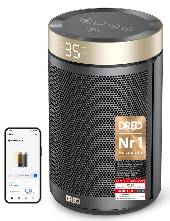 Dreo Elektroheizer, 1500W energiesparender leiser Raumheizer, tragbare Keramik-Fan-Heizer, Thermosta