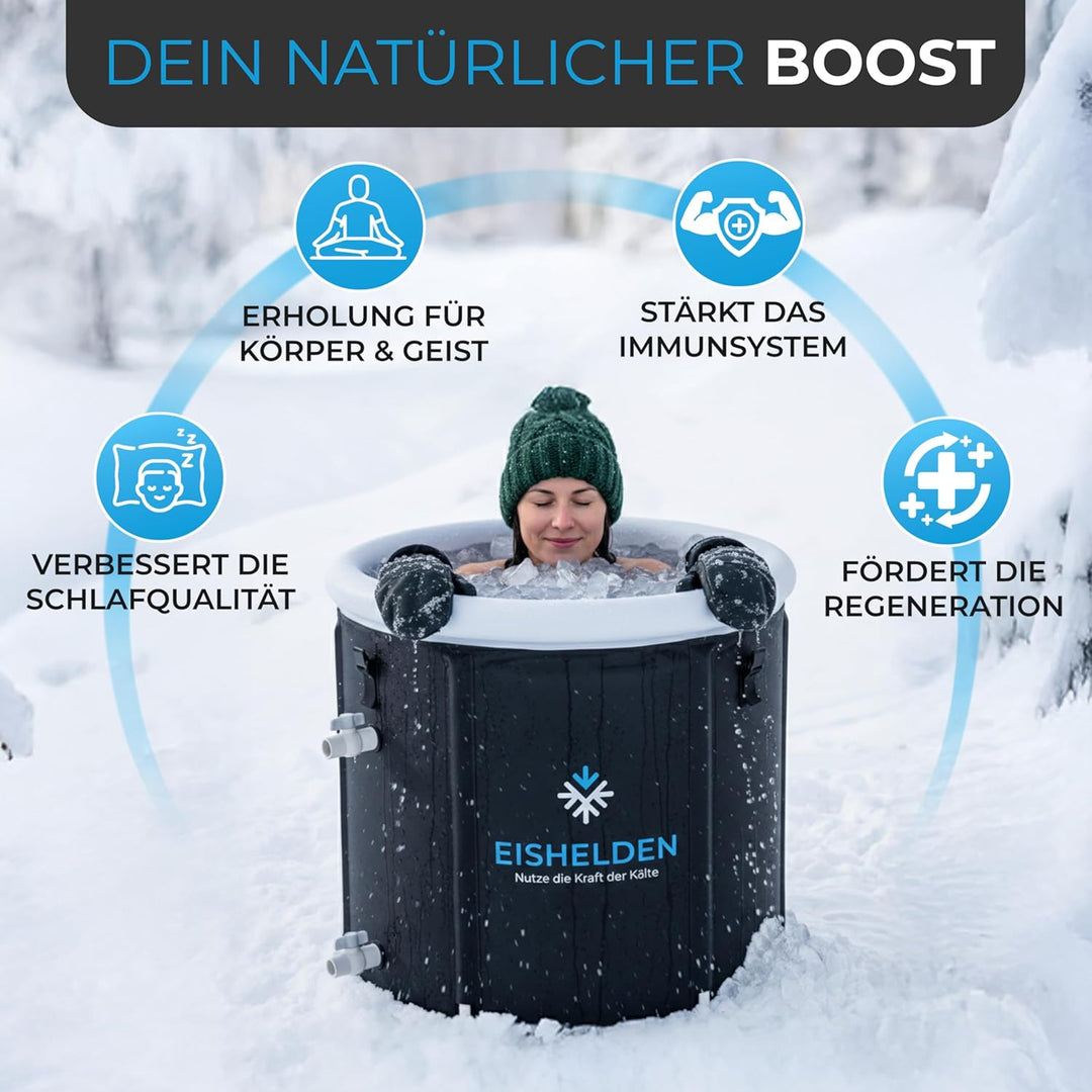 Eishelden Premium Eisbad (80 cm Ø) XL Komplettset - Kryotherapie für Sportler & Anfänger, erleben Si