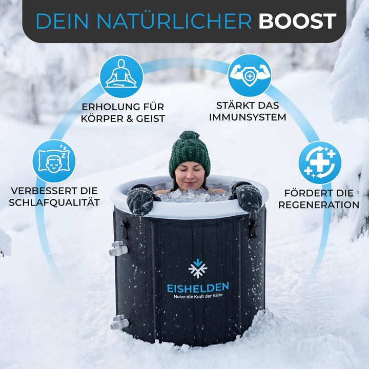 Eishelden Premium Eisbad (80 cm Ø) XL Komplettset - Kryotherapie für Sportler & Anfänger, erleben Si
