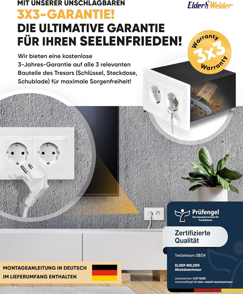 Elder Welder® Steckdosen Tresor Versteck | Jetzt mit Fake-Stecker Funktion | Wandtresor zum Einmauer