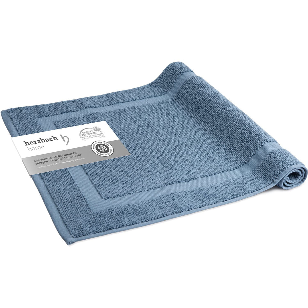 herzbach home Badvorleger 100% Baumwolle | Duschvorleger | 1.000 g/m² | Saugfähig | Waschbar (Blau,