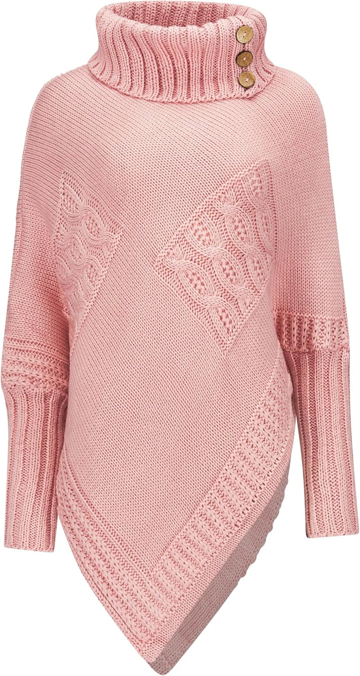 Mississhop Poncho Strick Sweatshirt Pullover Umhang Überwurf Einheitsgrösse Rosa, Einheitsgrösse Ros
