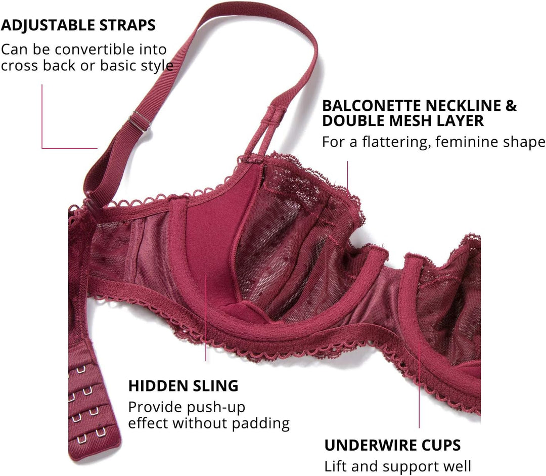 DOBREVA Balconette BH Damen mit Bügel Push Up Dirndl Spitze BHS Sexy Grosse Grössen Ungefüttert 70C