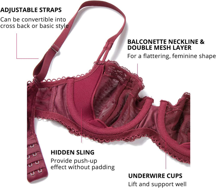 DOBREVA Balconette BH Damen mit Bügel Push Up Dirndl Spitze BHS Sexy Grosse Grössen Ungefüttert 70C