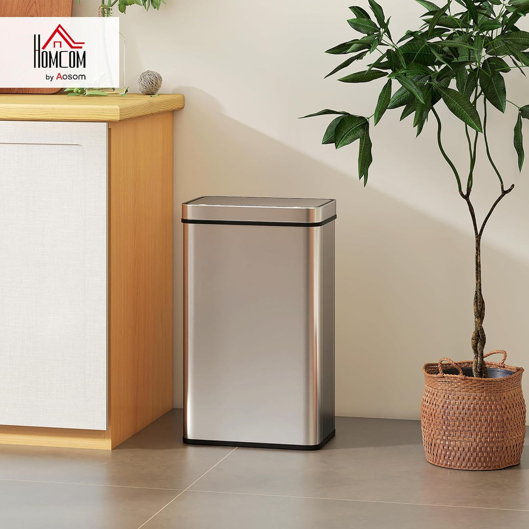 HOMCOM Mülleimer mit Sensor 60L Edelstahl Leiser Automatischer Abfalleimer mit Soft-Close-Deckel, Fi