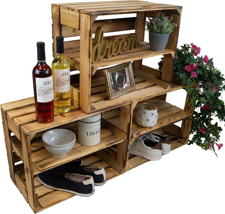 Kistenkolli Altes Land 3er set Regalkiste Holzkiste Gerda flambiert mit Zwischenbrett/Mittelbrett Lä