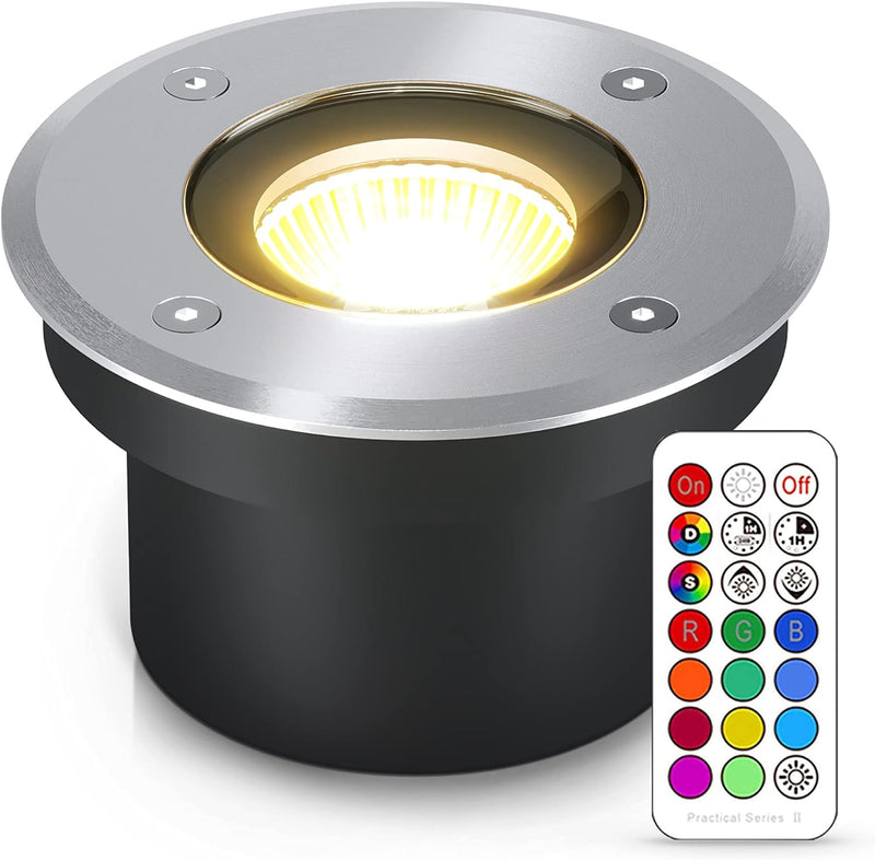 lambado® Flacher LED Bodenstrahler für Aussen mit RGB Farbwechsel dimmbar inkl. Fernbedienung - Rund