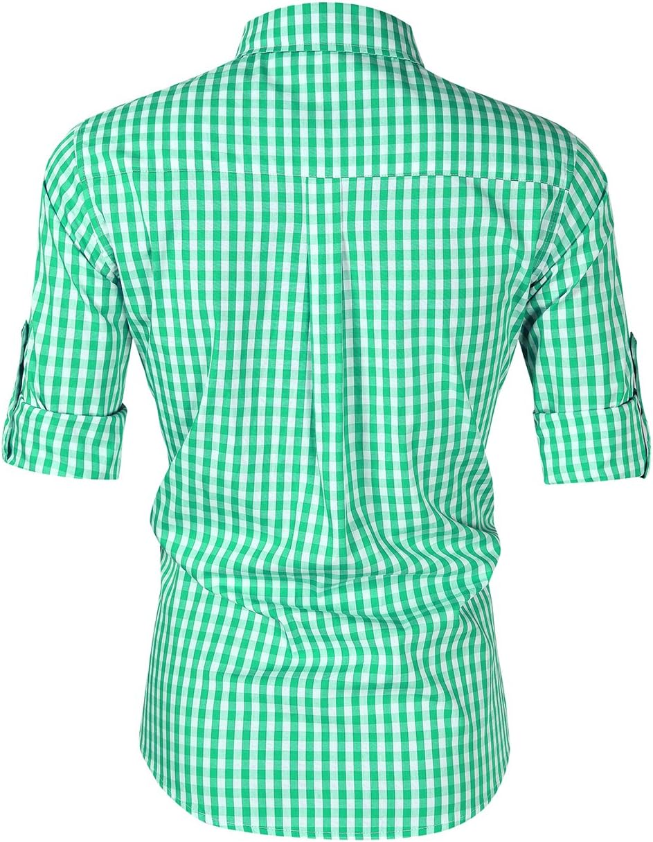 KOJOOIN Trachtenhemd Slim fit Herren kariert Hemd Freizeithemd Langarmhemd Hemd Bestickt Baumwolle -