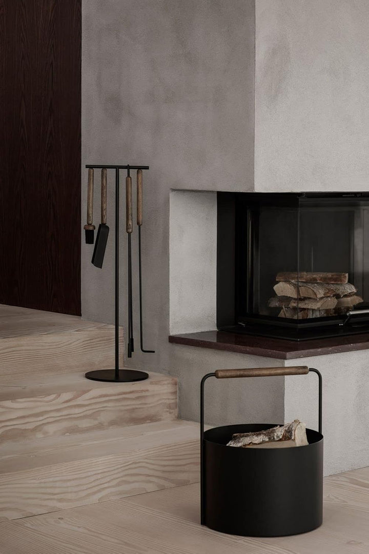 blomus Holzkorb ASHI | Feuerholzkorb mit Griff in Braun | 37L x 35B x 45H cm | Karminkorb aus pulver