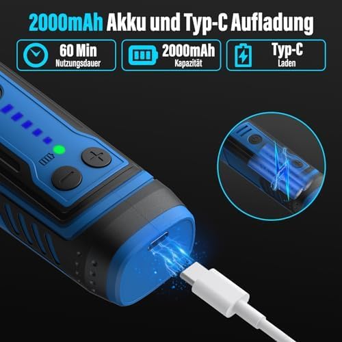 Multifunktionswerkzeug Akku, 8V 2.0Ah Rotationswerkzeug mit LED-Licht, 5-Gang 30000 U/min Max, 135 M
