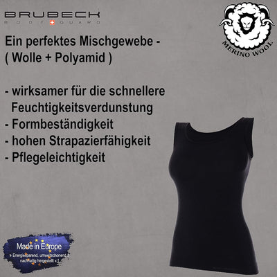 BRUBECK Damen Tank-Top | Ärmellos | Atmungsaktiv | Sport | Funktionsunterhemd | Oberteil | 41% Merin