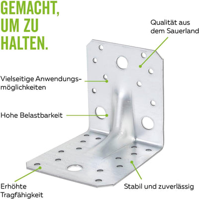 Alberts 846657 Schwerlast-Winkelverbinder mit Sicke | sendzimirverzinkt | 90 x 90 x 65 mm | 25er Set