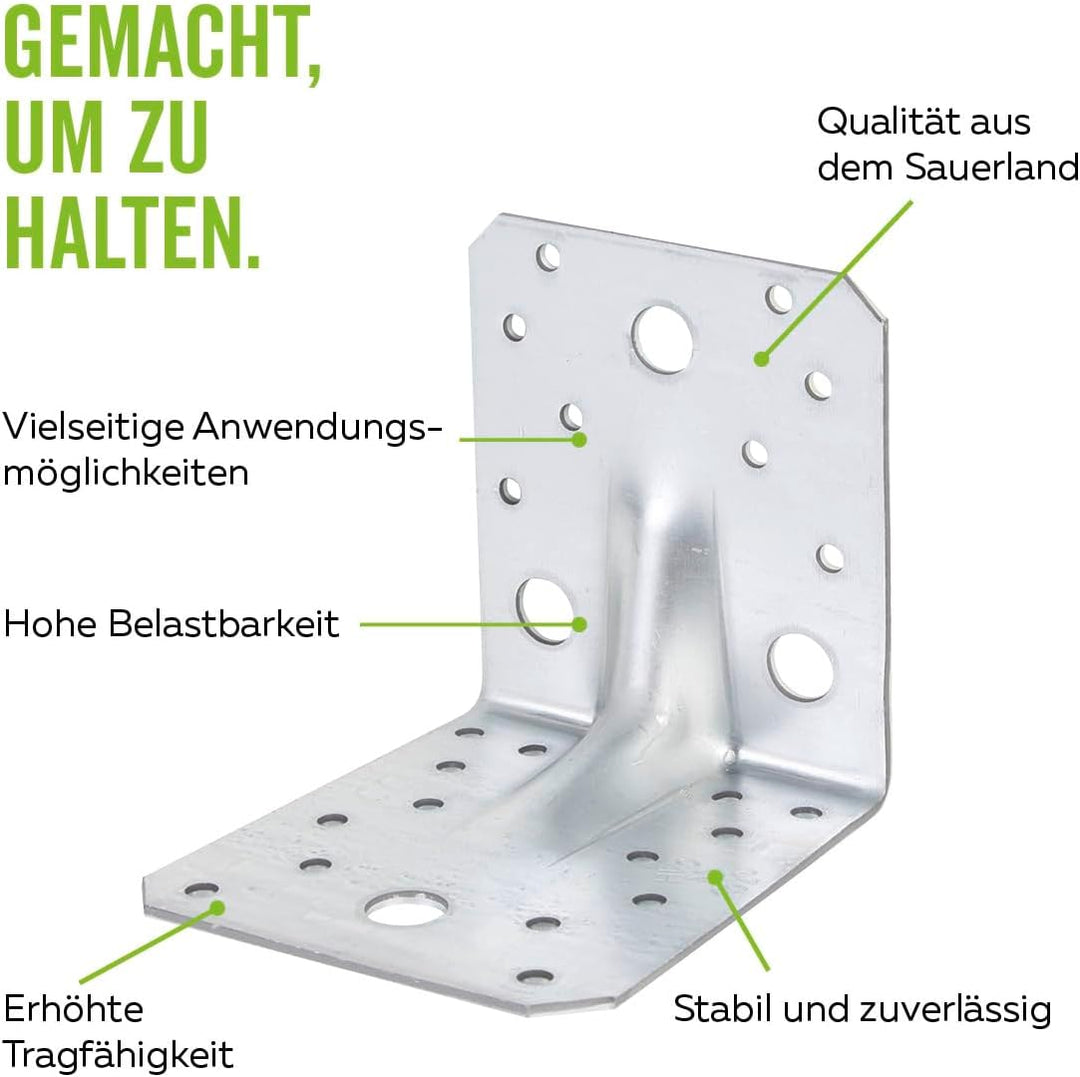 Alberts 837563 Schwerlast-Winkelverbinder mit Sicke | sendzimirverzinkt | 90 x 90 x 65 mm | 50er Set
