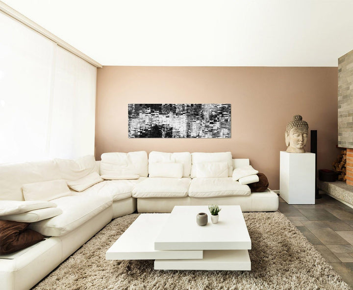 Paul Sinus Art Panoramabild auf Leinwand und Keilrahmen 120x40cm Hintergrund schwarz/weiss Texture a